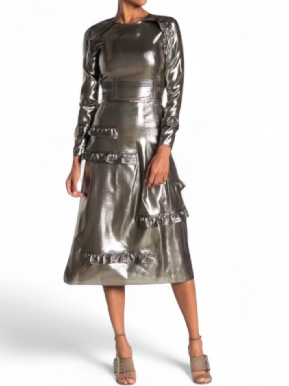 Burberry Shimmering Silver Silk & Metallic Dress